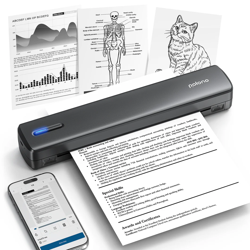 "Person printing a receipt from a handheld mini printer."
